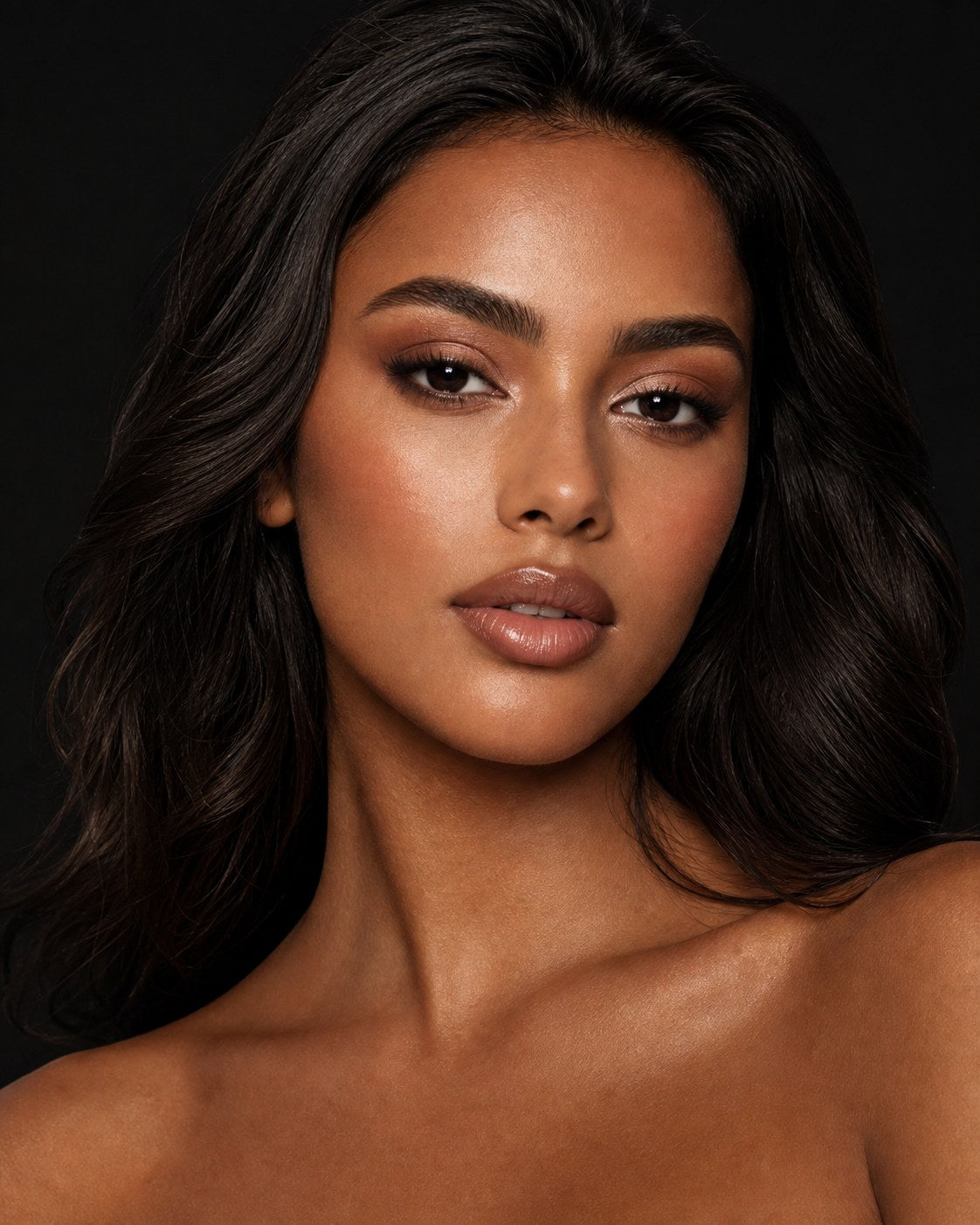 Model wearing a complete face makeup look